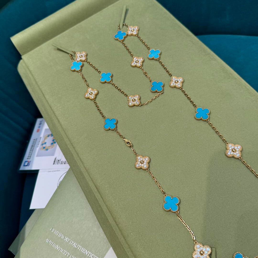 [Rosla]CLOVER 20 MOTIFS TURQUOISE DIAMOND NECKLACE