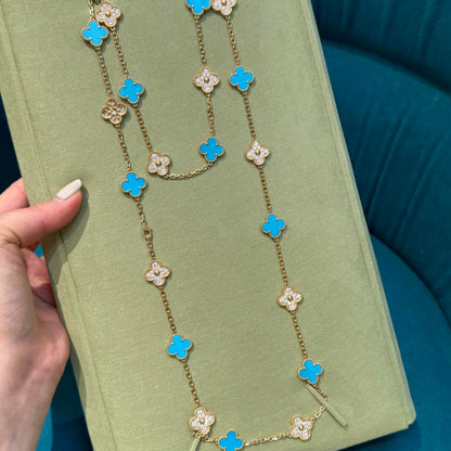 [Rosla]CLOVER 20 MOTIFS TURQUOISE DIAMOND NECKLACE