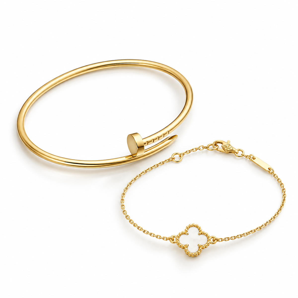 [Rosla] Clover White Mother-of-Pearl & JUSTE Bracelet Stack Set