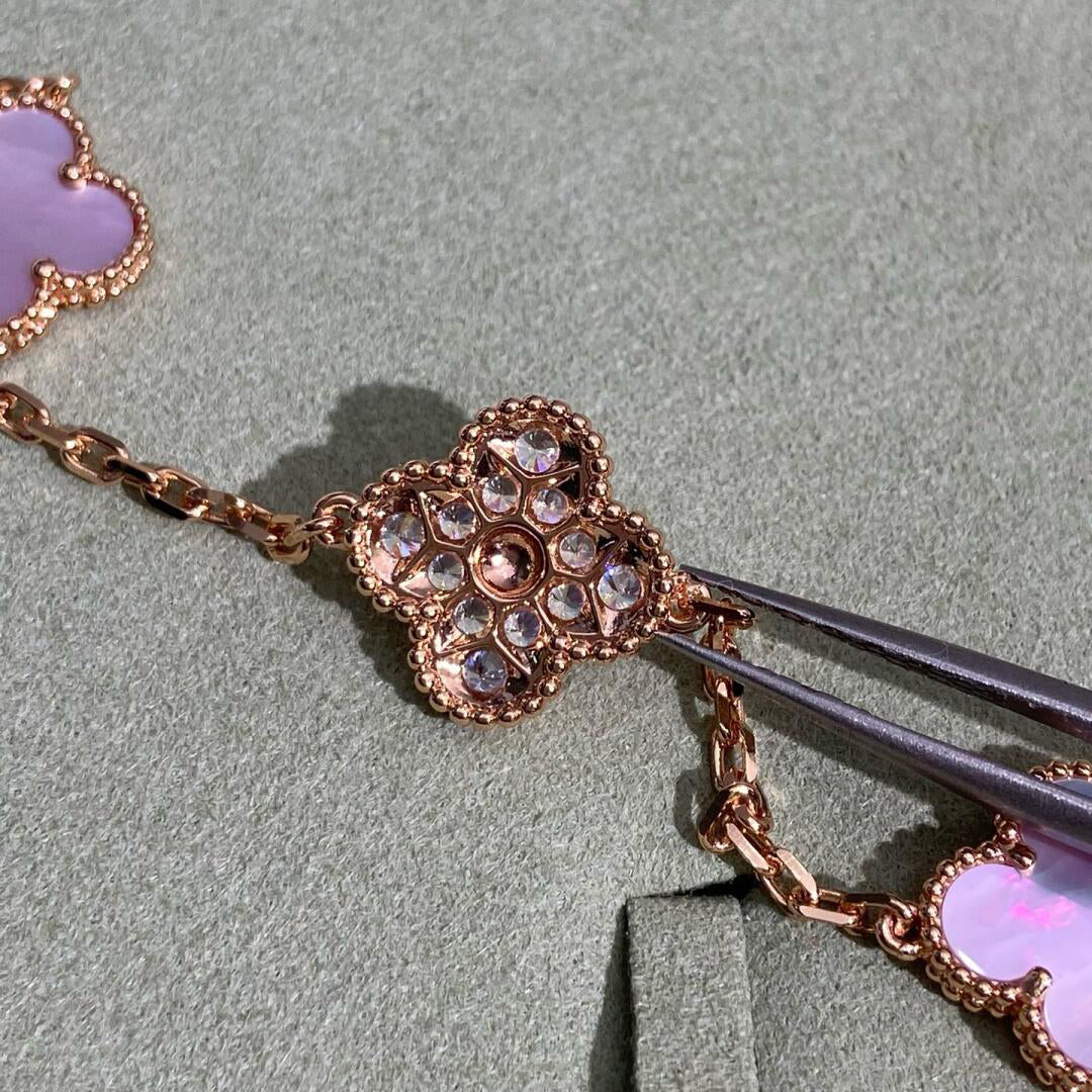 [Rosla]CLOVER 10 MOTIFS DIAMOND PINK MOP NECKLACE