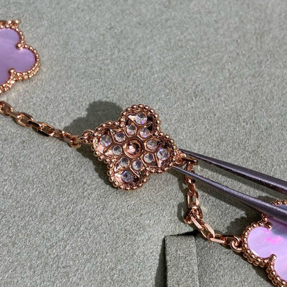 [Rosla]CLOVER 10 MOTIFS DIAMOND PINK MOP NECKLACE