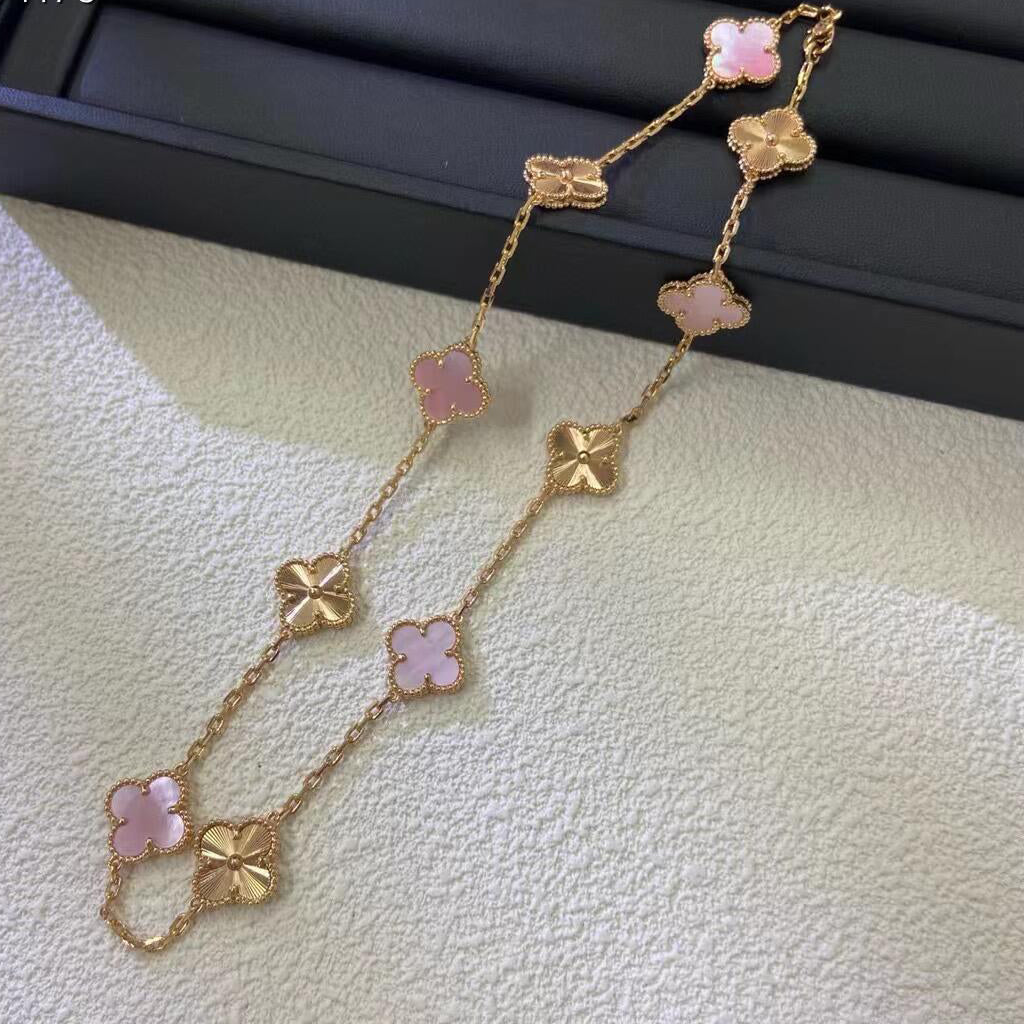[Rosla]CLOVER 10 MOTIFS  LASER PINK MOP NECKLACE