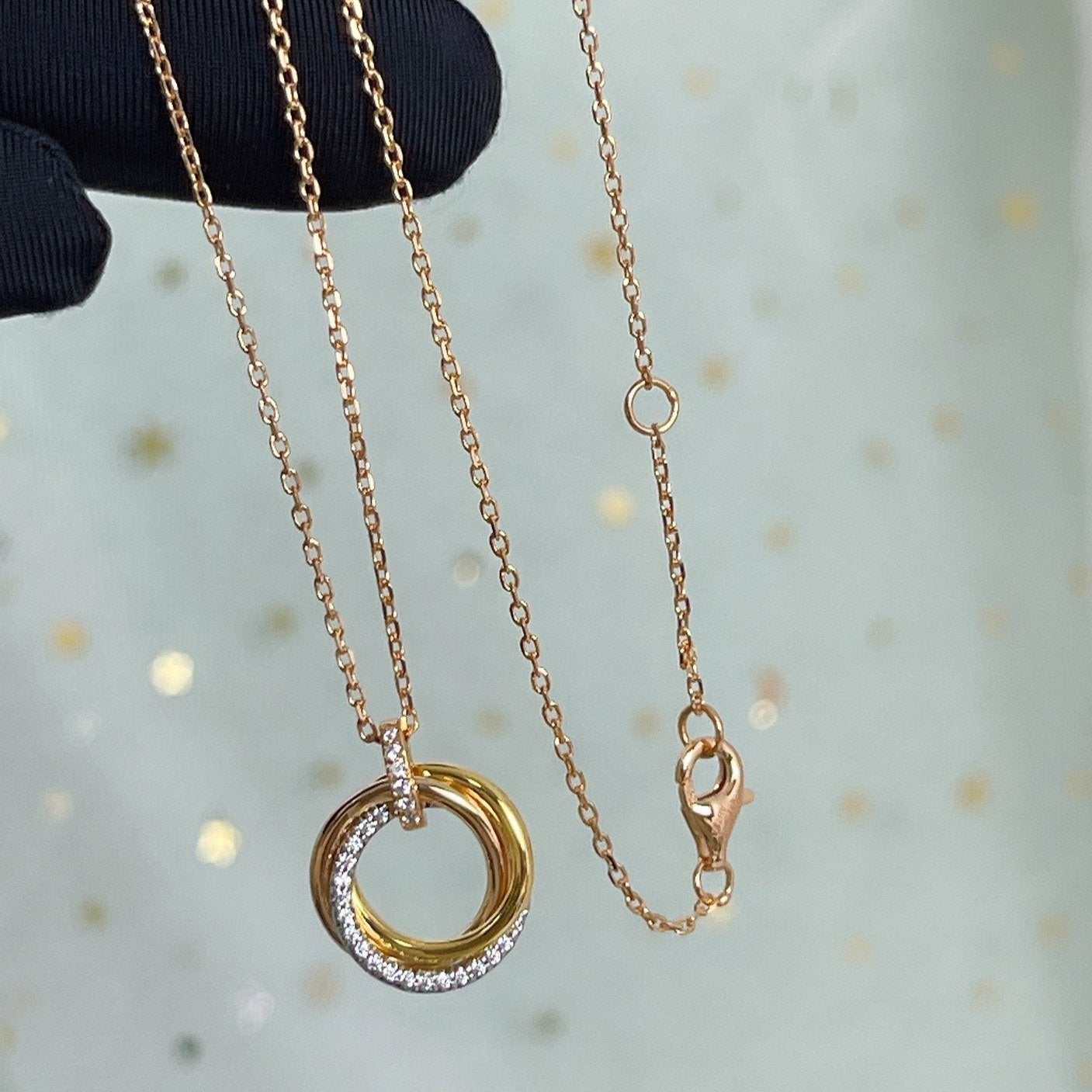 [Rosla]TRINITY NECKLACE SILVER GOLD PINK GOLD DIAMONDS
