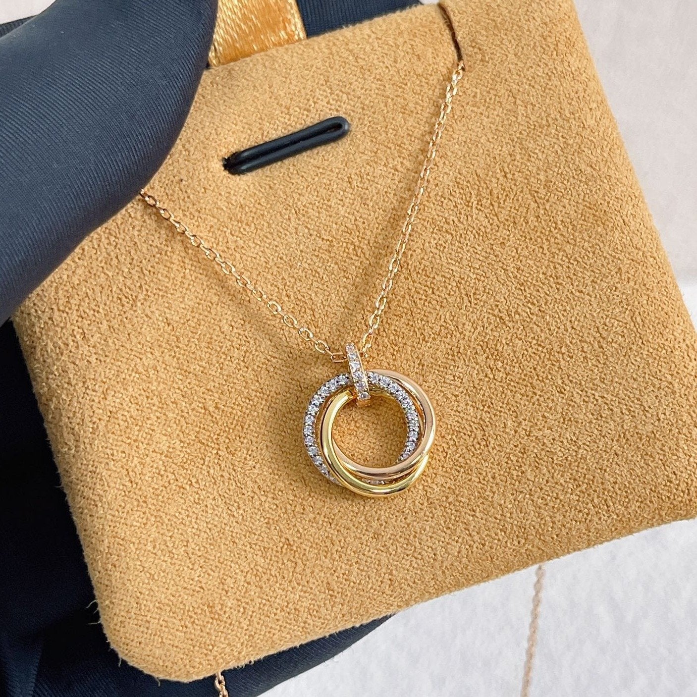[Rosla]TRINITY NECKLACE SILVER GOLD PINK GOLD DIAMONDS