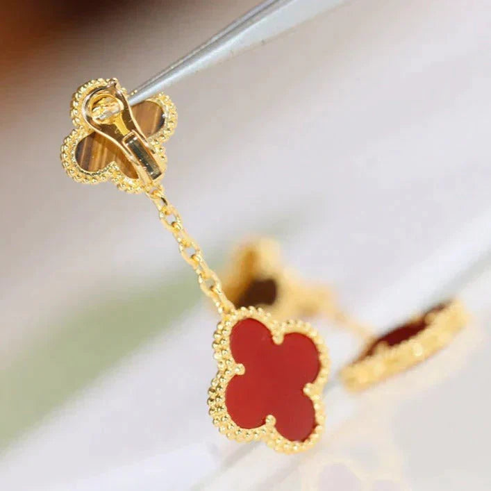 [Rosla]CLOVER  2 MOTIF  TIGER EYE CARNELIAN EARRINGS