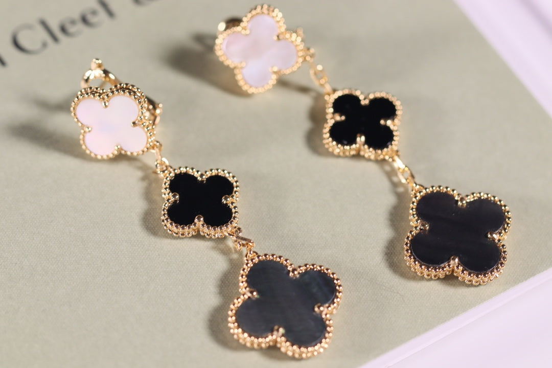 [Rosla]CLOVER EARRINGS GOLD ONYX MOP 3 MOTIF