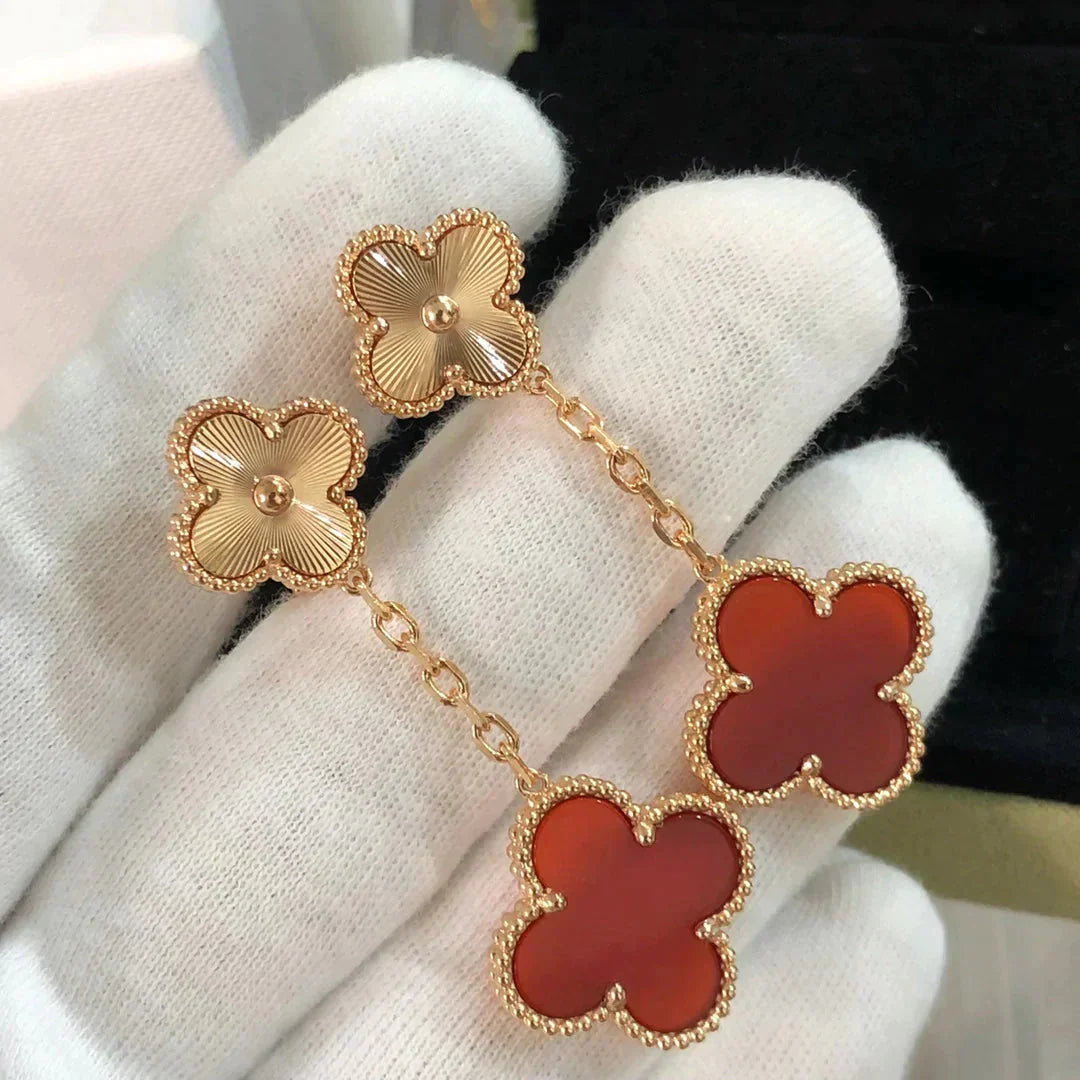 [Rosla]CLOVER 2 MOTIF  LASER CARNELIAN EARRINGS