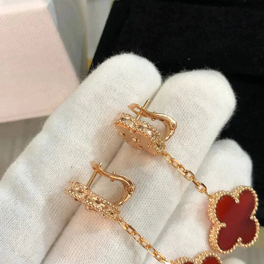 [Rosla]CLOVER 2 MOTIF  LASER CARNELIAN EARRINGS