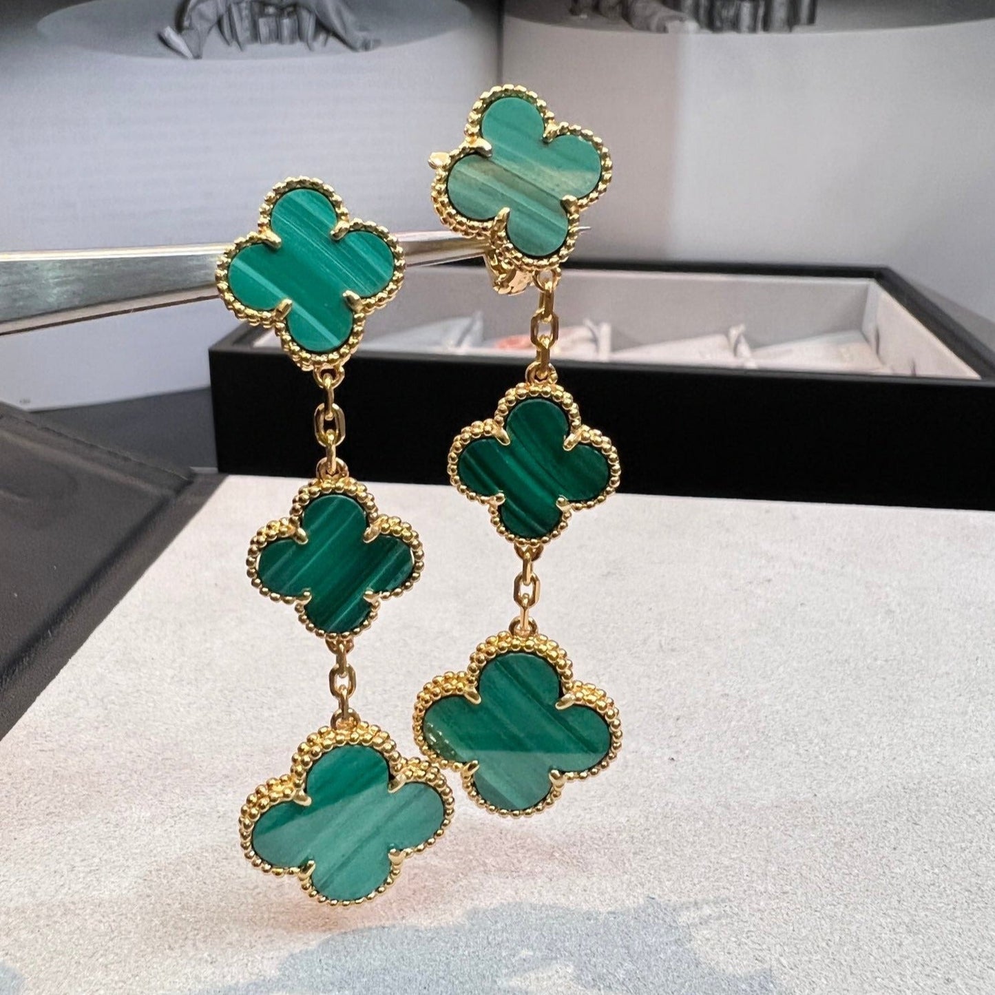[Rosla]CLOVER MALACHITE 3 MOTIFS GOLD