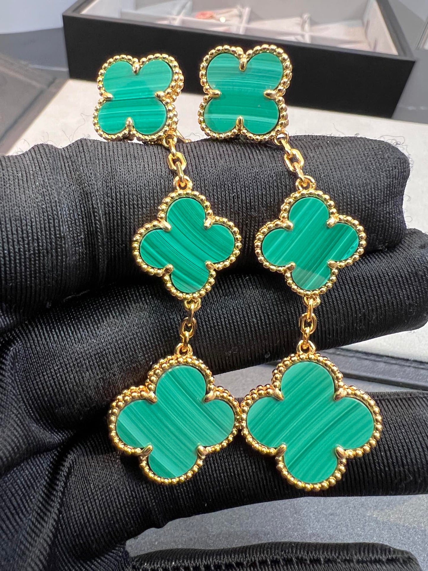 [Rosla]CLOVER MALACHITE 3 MOTIFS GOLD