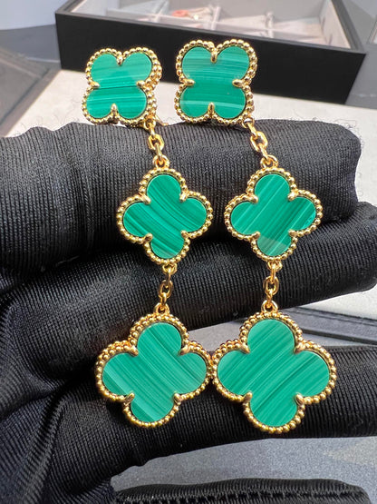 [Rosla]CLOVER MALACHITE 3 MOTIFS GOLD