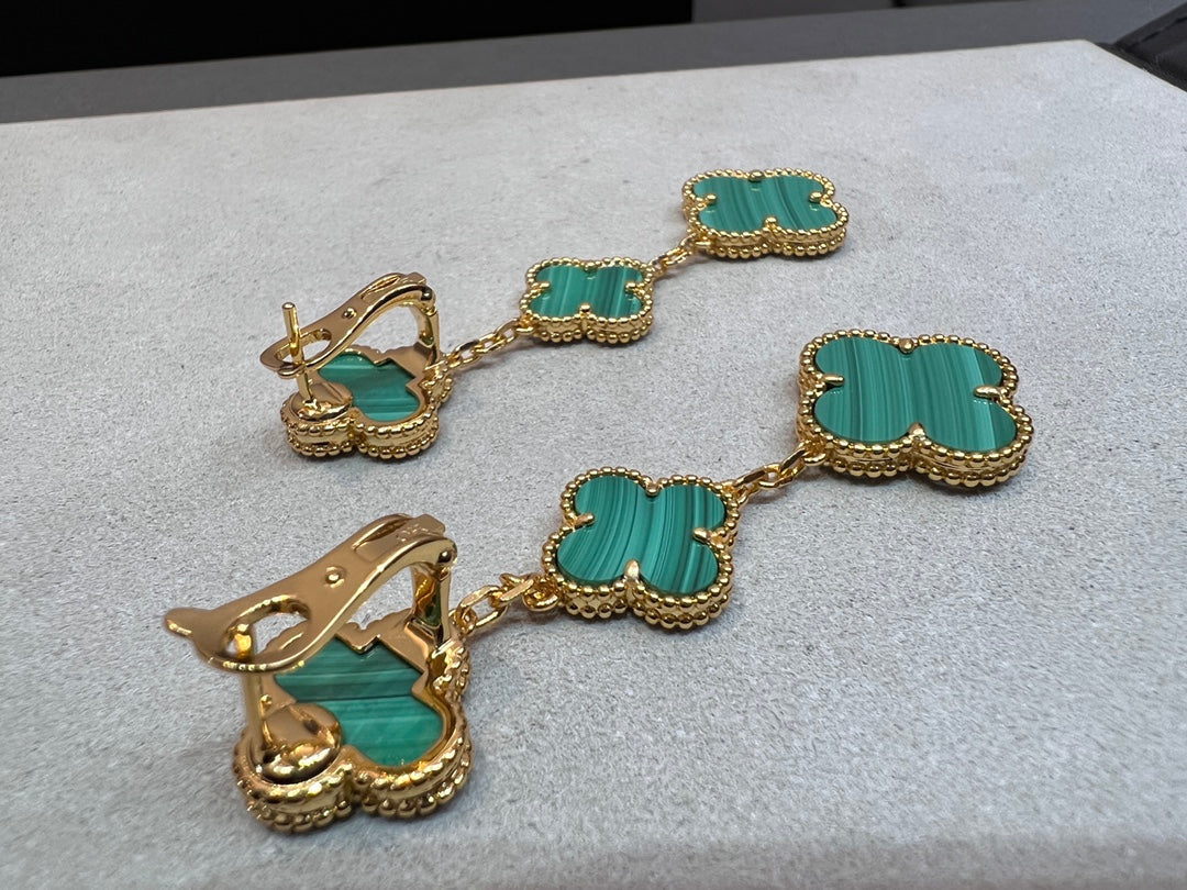 [Rosla]CLOVER MALACHITE 3 MOTIFS GOLD