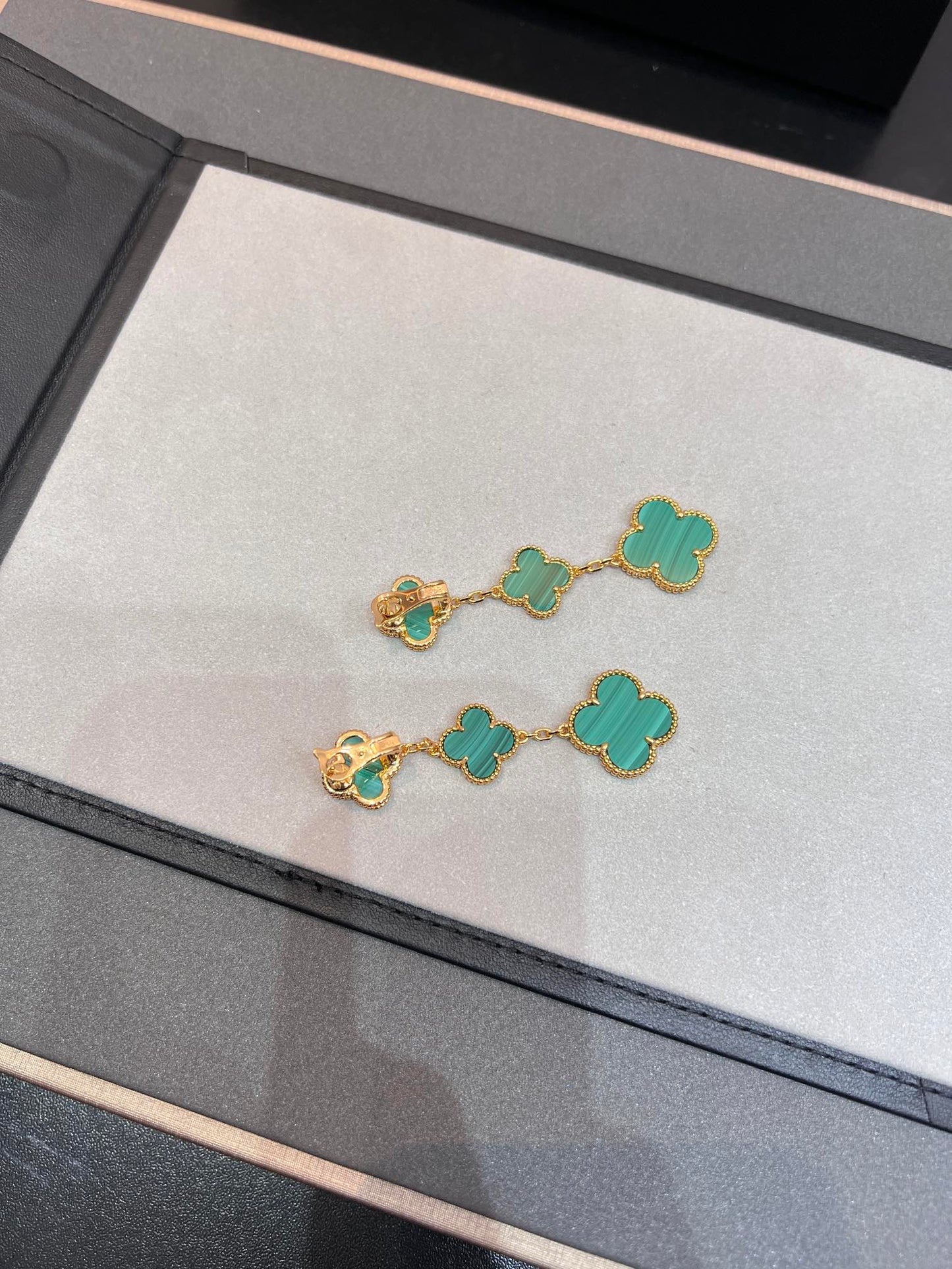 [Rosla]CLOVER MALACHITE 3 MOTIFS GOLD