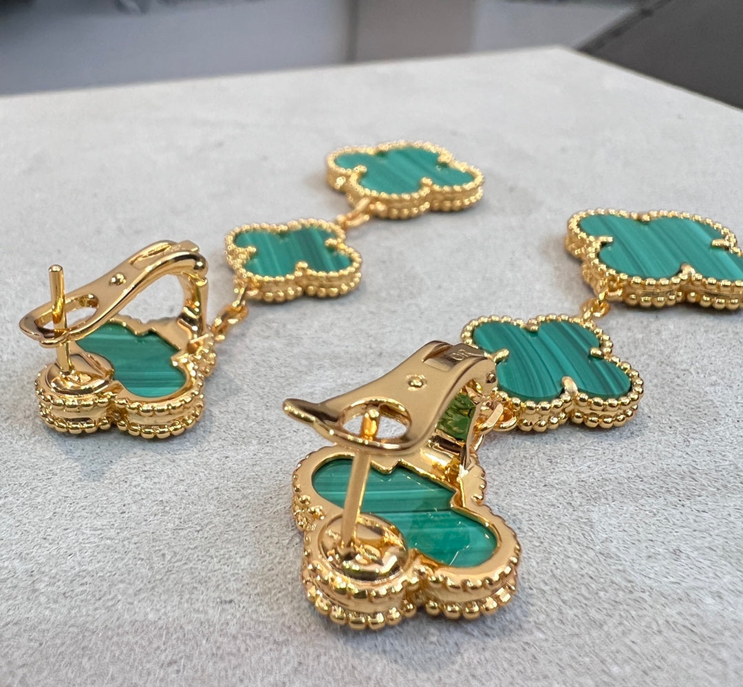 [Rosla]CLOVER MALACHITE 3 MOTIFS GOLD