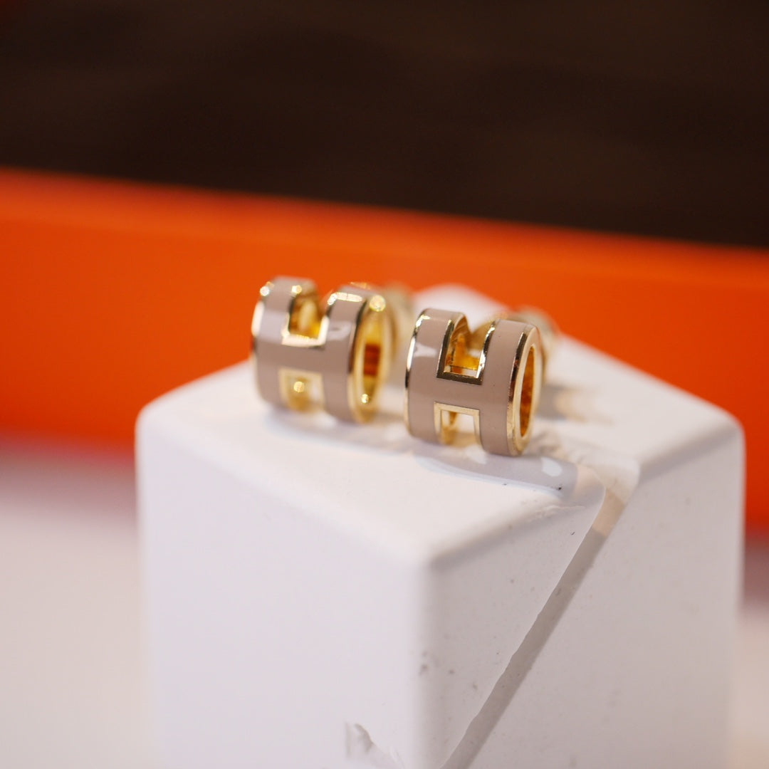 [Rosla]MINI POP H GOLD EARRINGS GREY