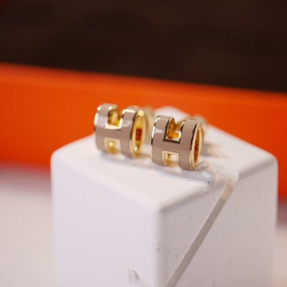 [Rosla]MINI POP H GOLD EARRINGS GREY