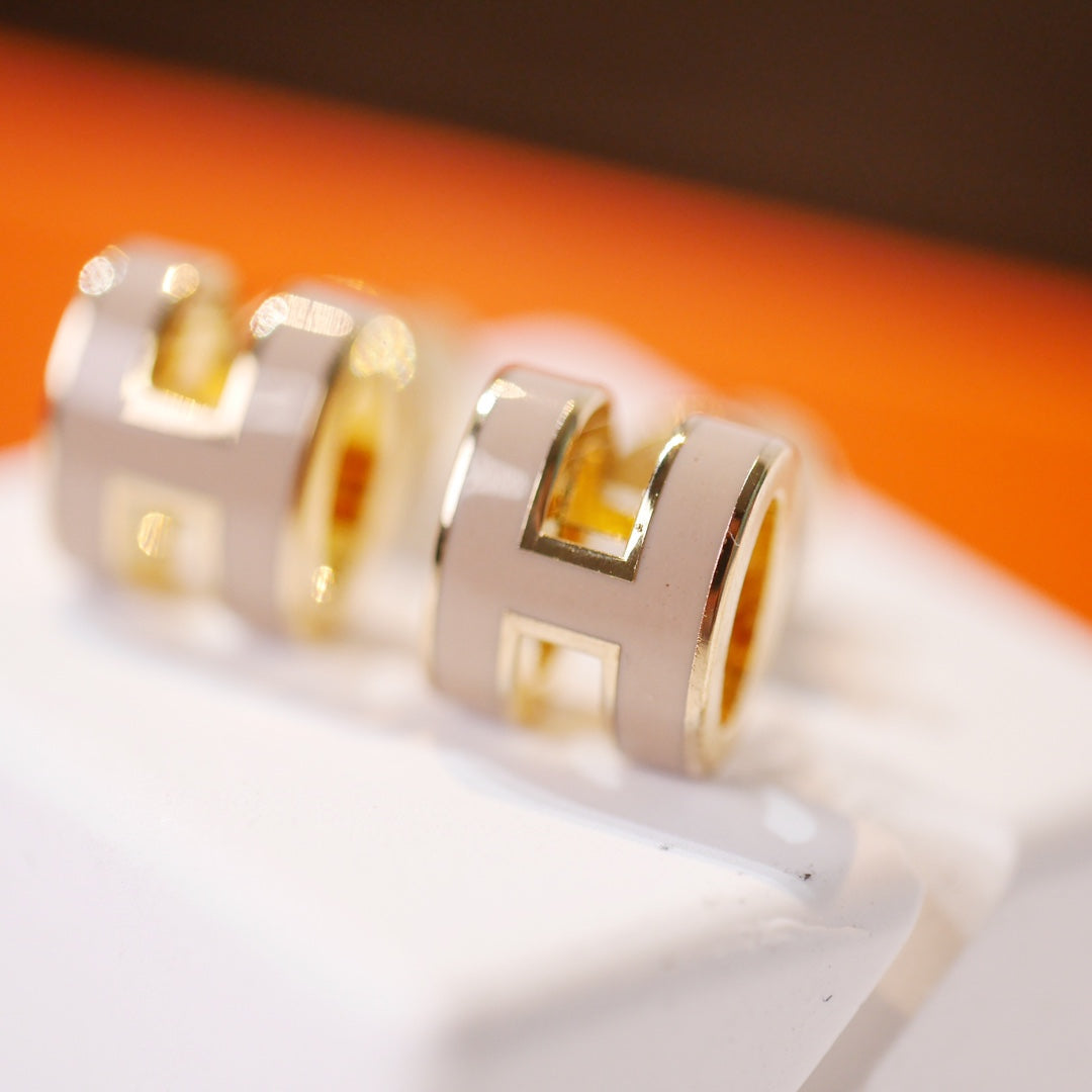 [Rosla]MINI POP H GOLD EARRINGS GREY