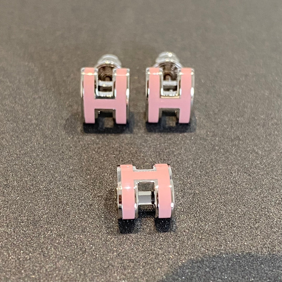 [Rosla]MINI POP H SILVER EARRINGS PINK