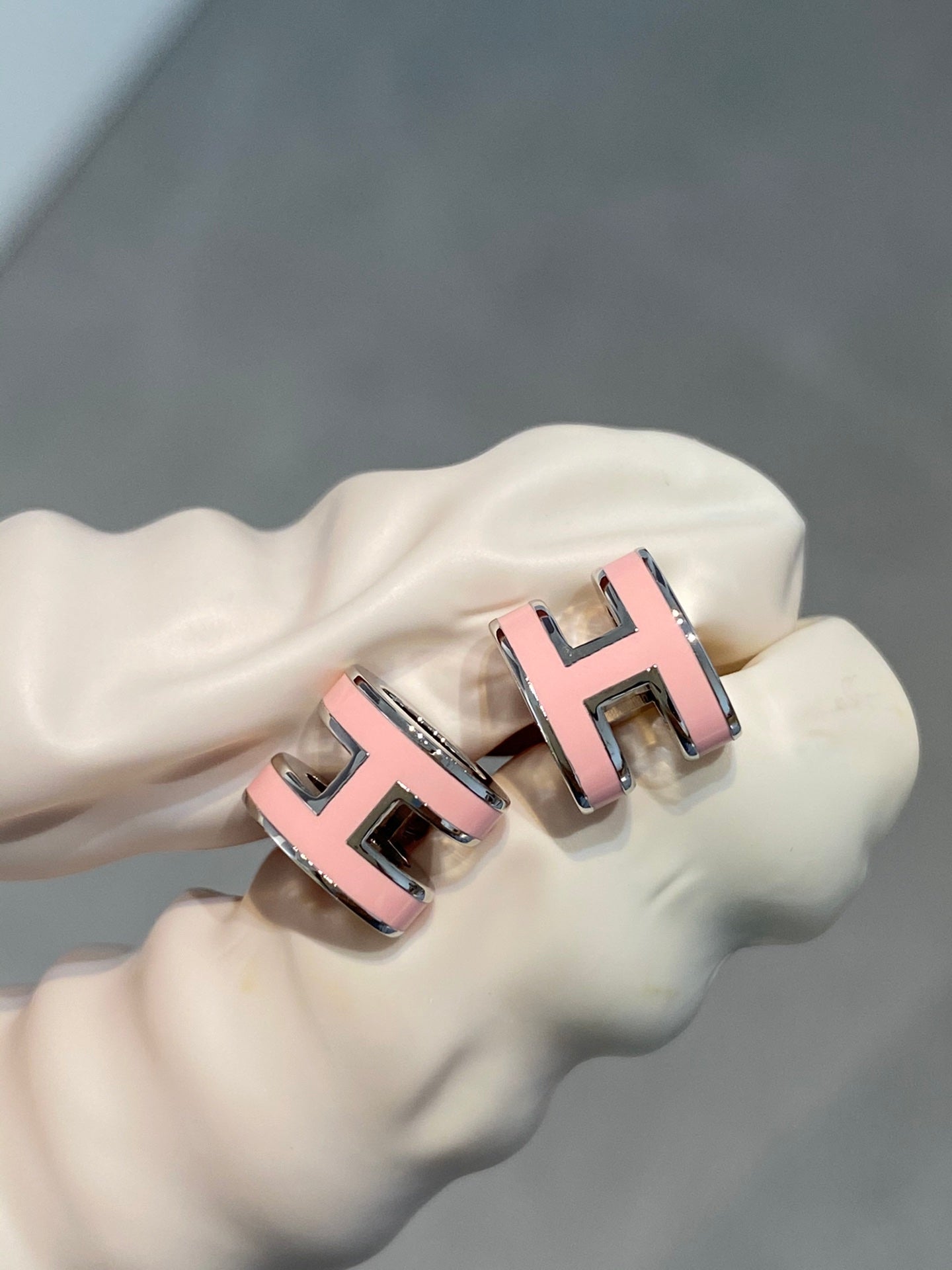 [Rosla]MINI POP H SILVER EARRINGS PINK