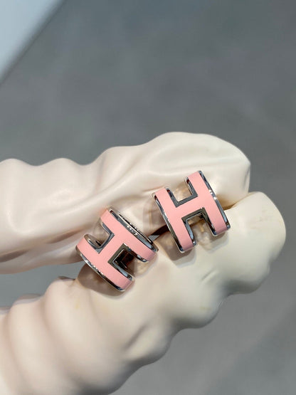 [Rosla]MINI POP H SILVER EARRINGS PINK