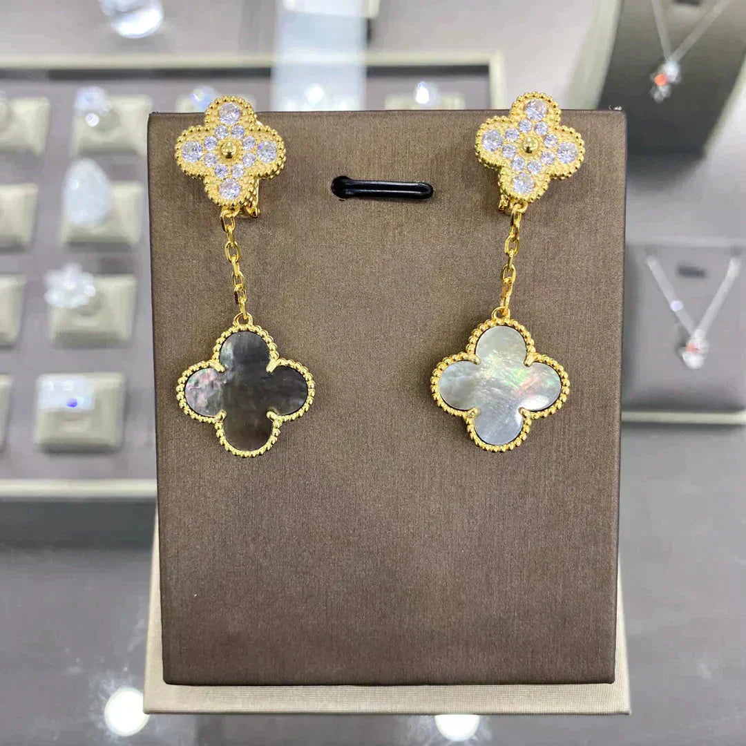 [Rosla]CLOVER  2 MOTIFS  DIAMOND  EARRINGS (MULTIPLE CHOICESç´