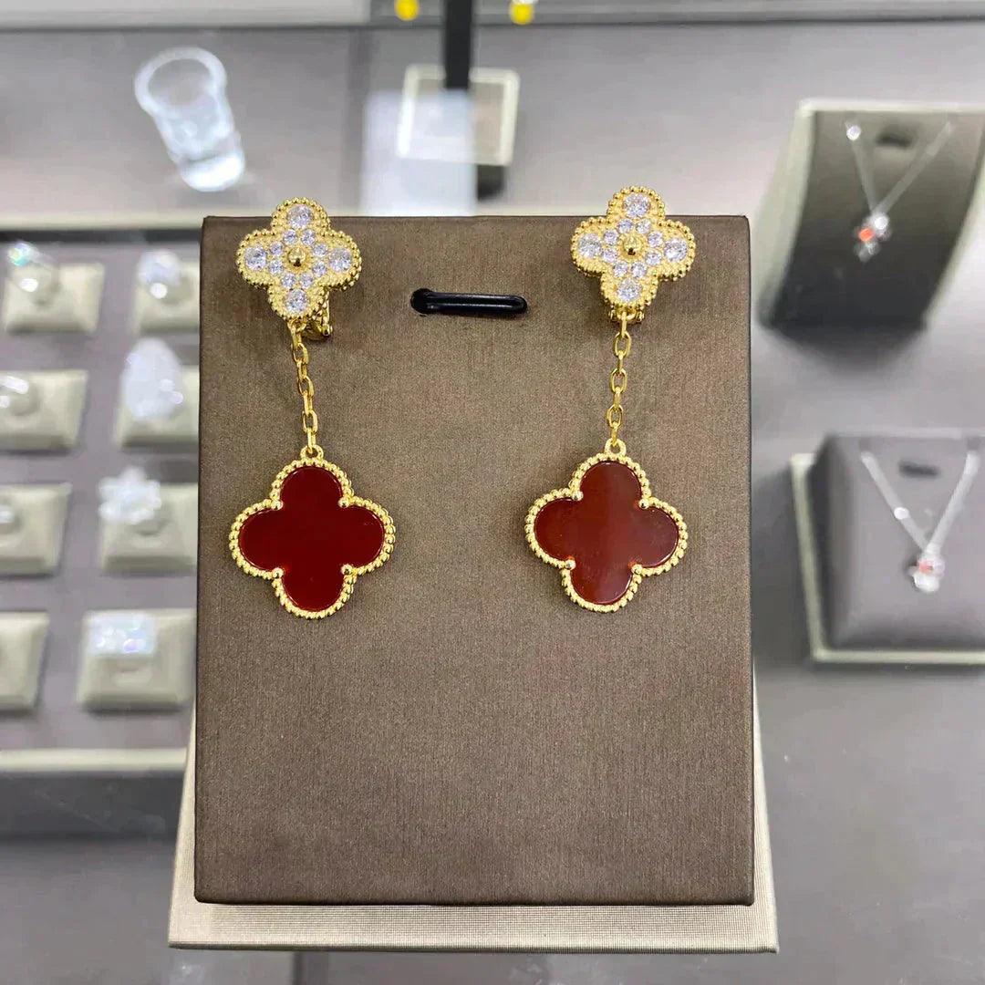 [Rosla]CLOVER  2 MOTIFS  DIAMOND  EARRINGS (MULTIPLE CHOICESç´