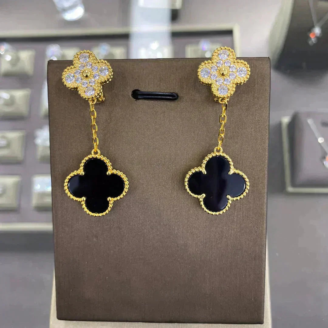 [Rosla]CLOVER  2 MOTIFS  DIAMOND  EARRINGS (MULTIPLE CHOICESç´
