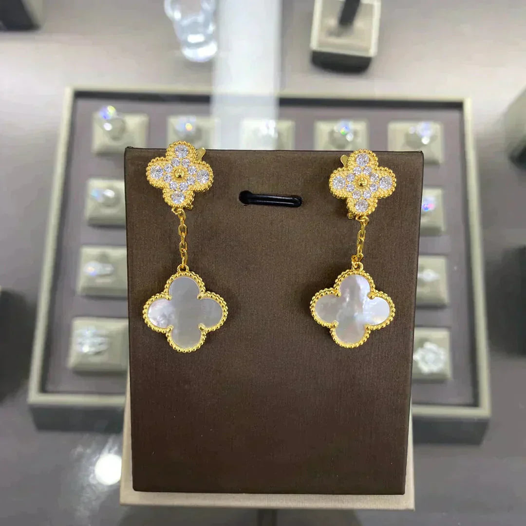 [Rosla]CLOVER  2 MOTIFS  DIAMOND  EARRINGS (MULTIPLE CHOICESç´