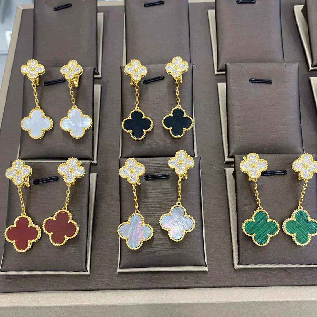 [Rosla]CLOVER  2 MOTIFS  DIAMOND  EARRINGS (MULTIPLE CHOICESç´