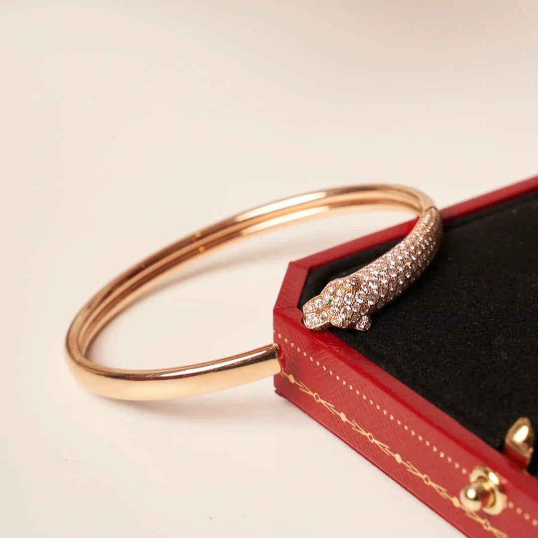 [Rosla]PANTHERE HALF DIAMOND OPEN BRACELET