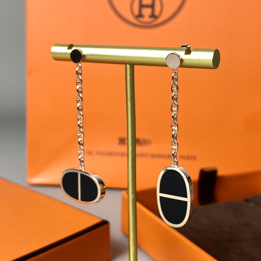 [Rosla]CHAINE VERSO BLACK CERAMIC EARRINGS