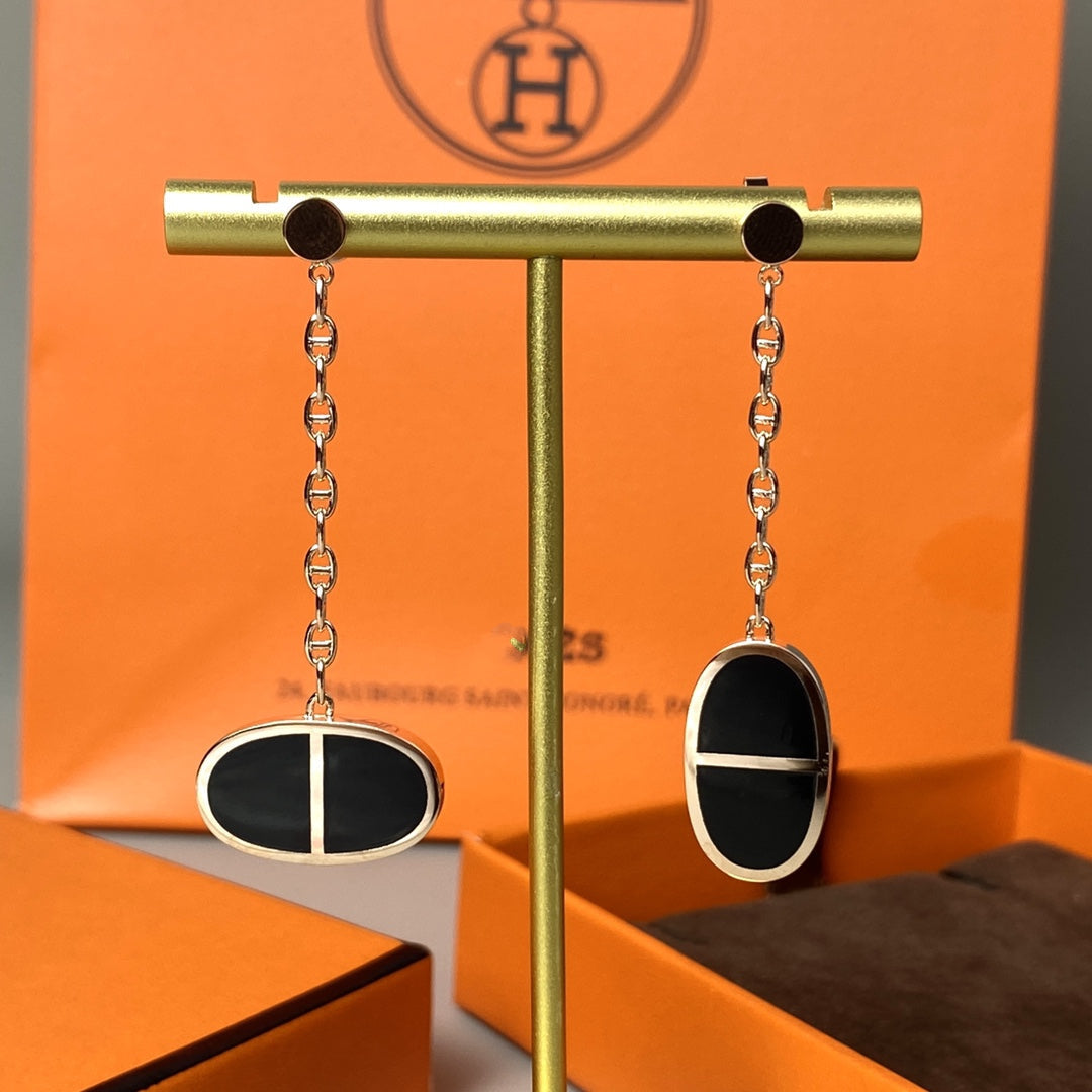 [Rosla]CHAINE VERSO BLACK CERAMIC EARRINGS