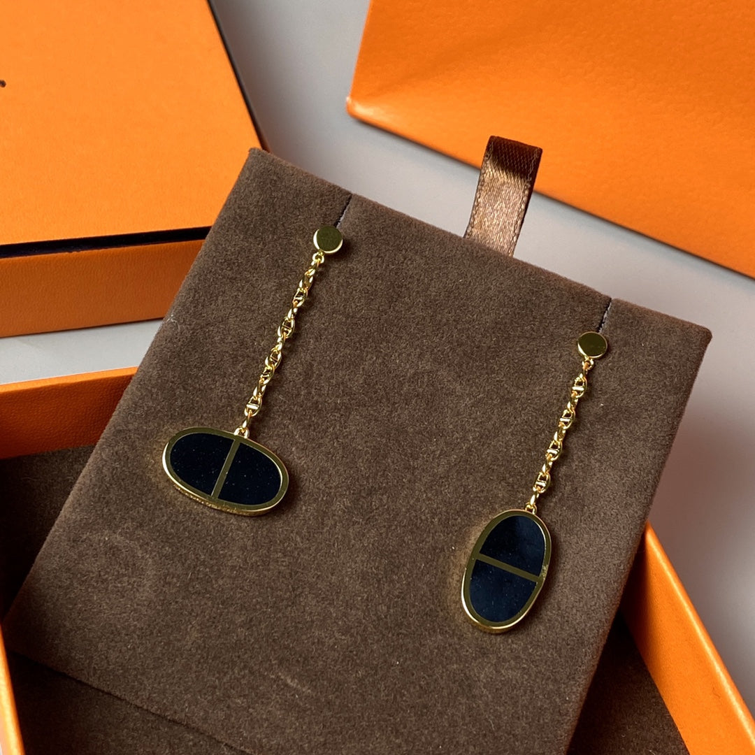 [Rosla]CHAINE VERSO BLACK CERAMIC EARRINGS