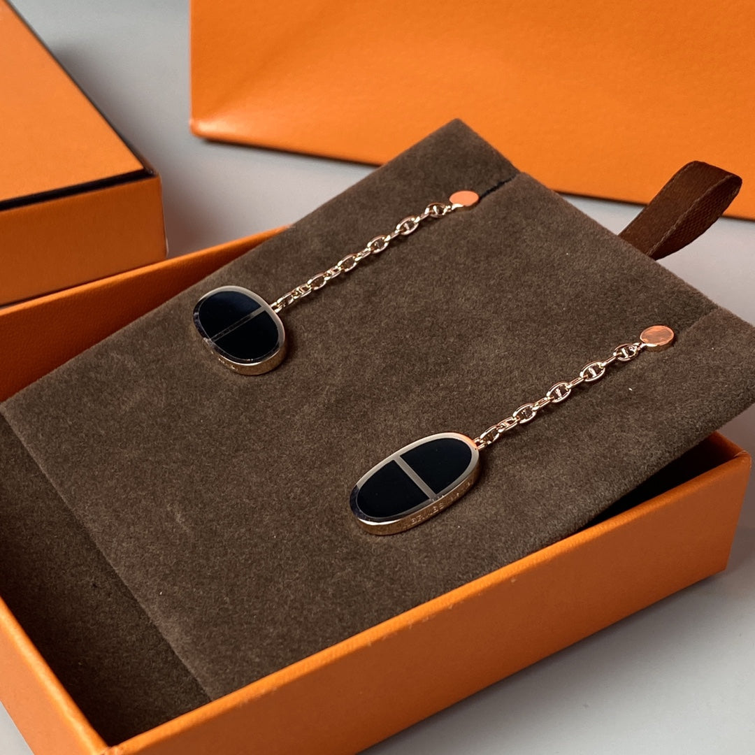 [Rosla]CHAINE VERSO BLACK CERAMIC EARRINGS