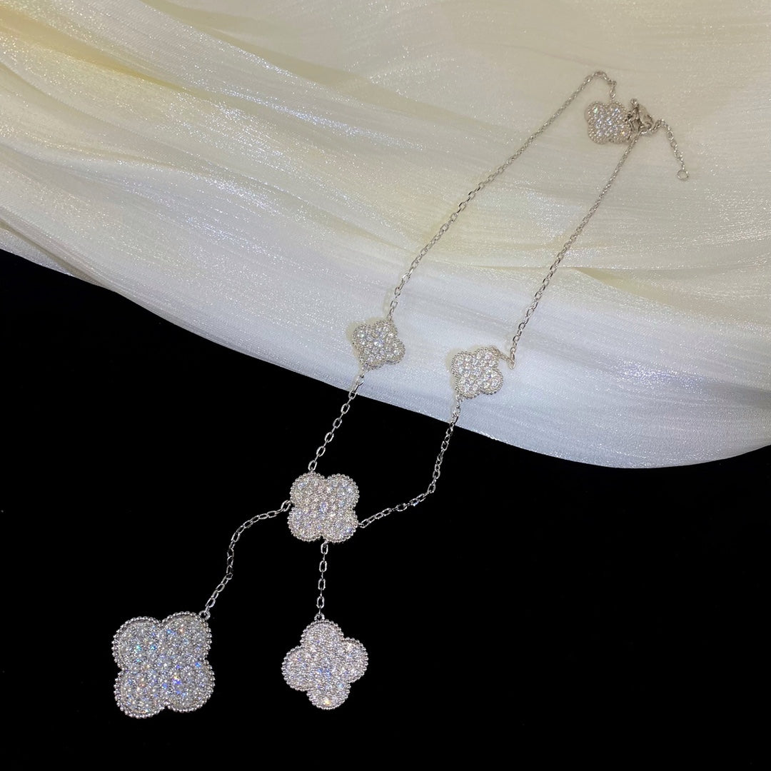 [Rosla]CLOVER 5 MOTIFS SILVER DIAMONDS NECKLACE