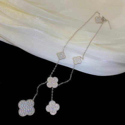 [Rosla]CLOVER 5 MOTIFS SILVER DIAMONDS NECKLACE