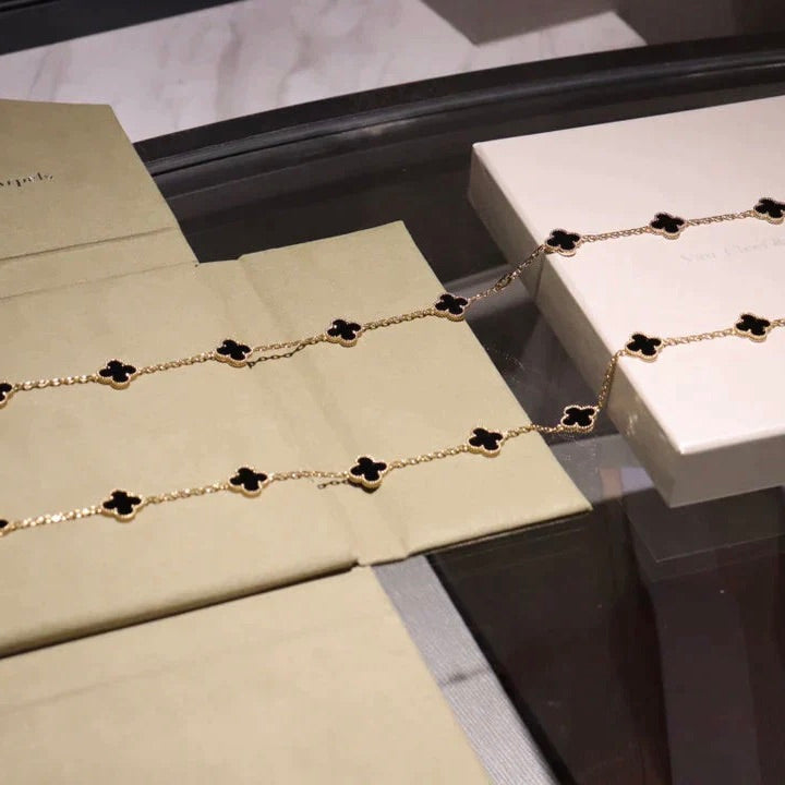[Rosla]CLOVER 20 MOTIFS ONYX NECKLACE