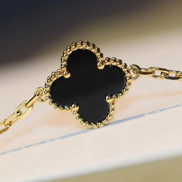 [Rosla]CLOVER 20 MOTIFS ONYX NECKLACE