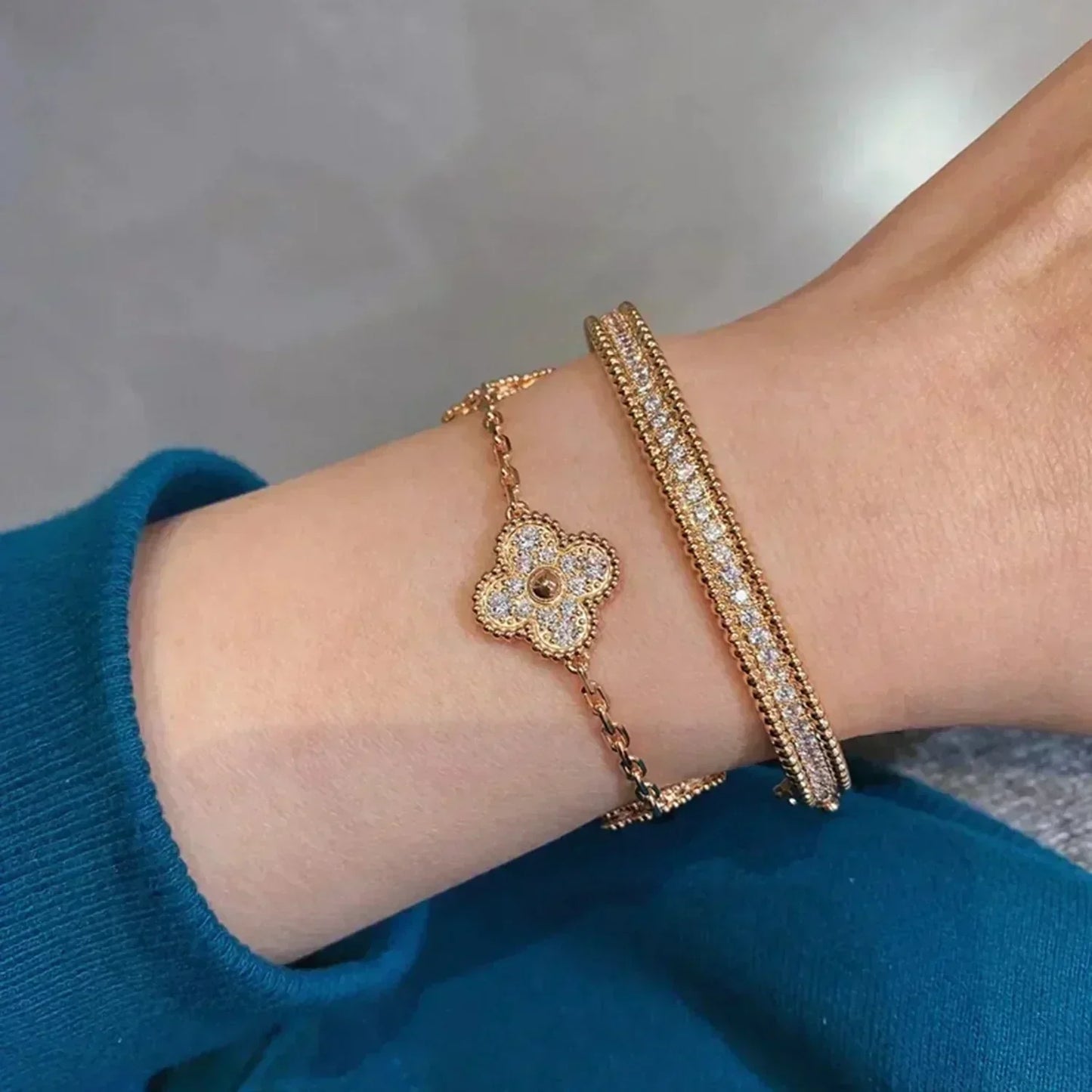 [Rosla] CLOVER 5 MOTIF FULL DIAMOND BRACELET COLLECTION