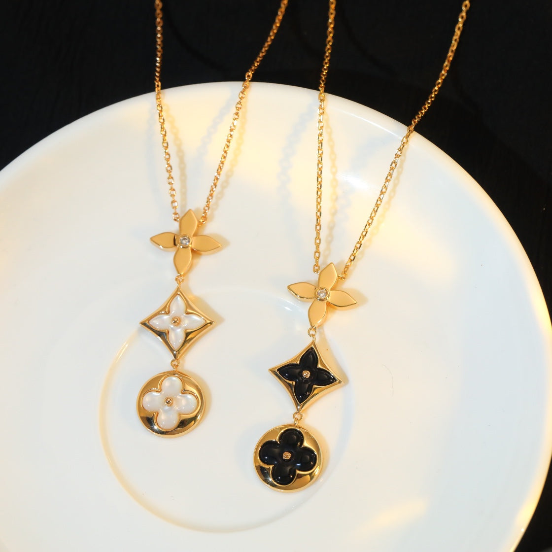 [Rosla]STAR AND SUN ONYX PINK GOLD NECKLACE