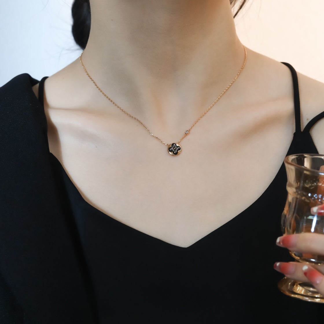 [Rosla]SUN PEDANT PINK GOLD 1 DIAMOND NECKLACE