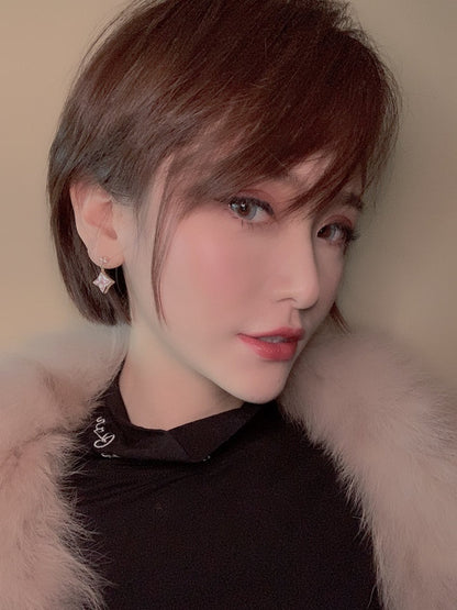 [Rosla]DOUBLE STAR PINK GOLD MOP DROP EARRINGS