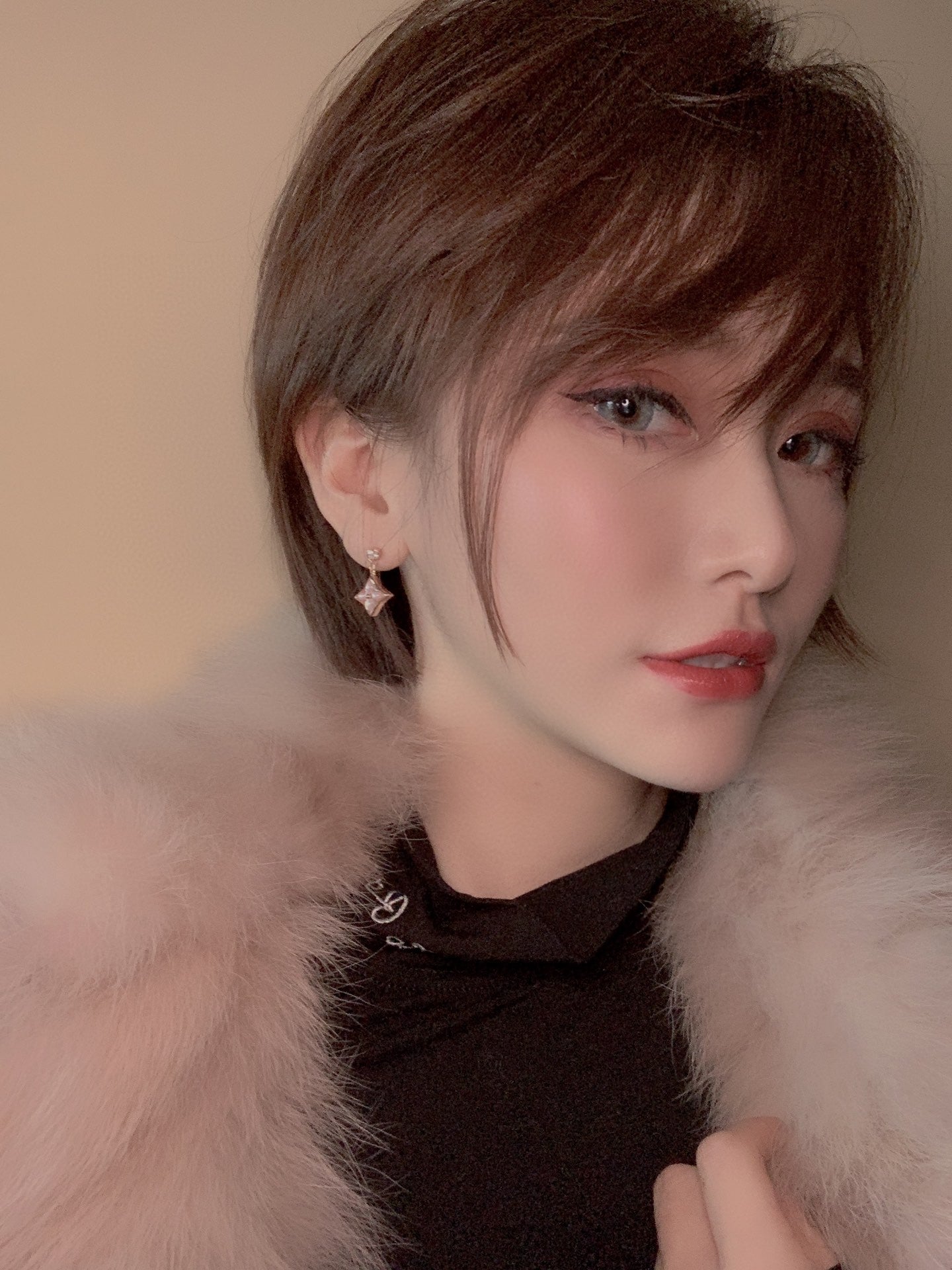 [Rosla]DOUBLE STAR PINK GOLD MOP DROP EARRINGS