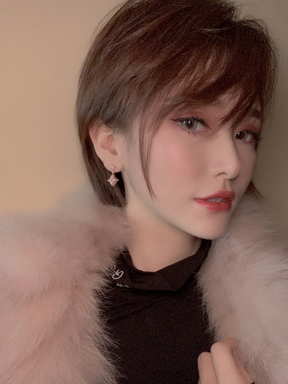 [Rosla]DOUBLE STAR PINK GOLD MOP DROP EARRINGS