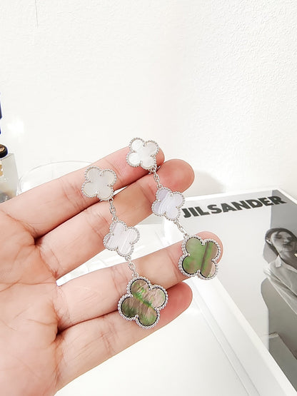 [Rosla]CLOVER 3 MOTIFS CHALCEDONY DARK MOP SILVER EARRINGS
