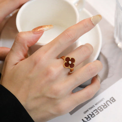 [Rosla]CLOVER CARNELIAN RING ROSE GOLD DIAMOND