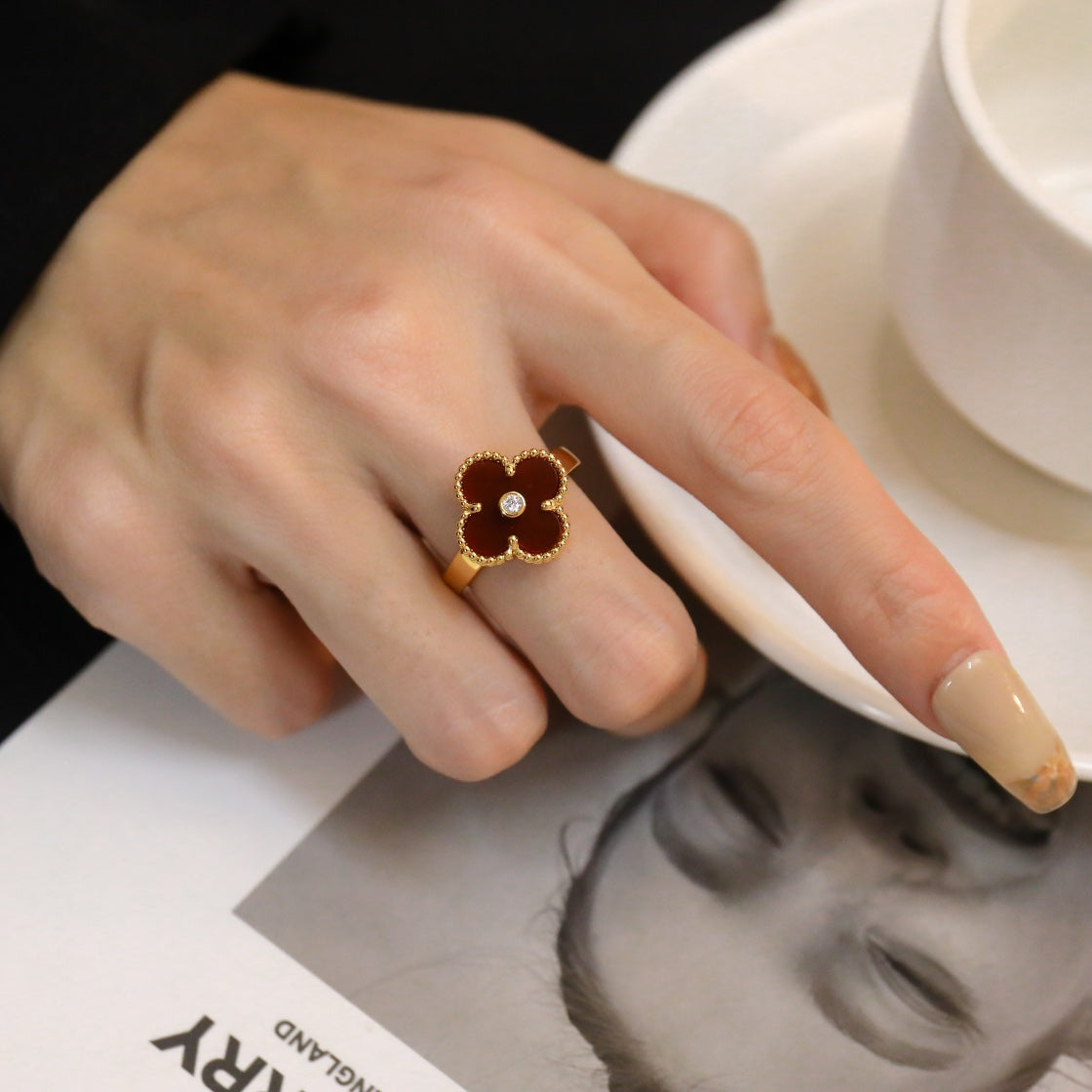[Rosla]CLOVER CARNELIAN RING ROSE GOLD DIAMOND