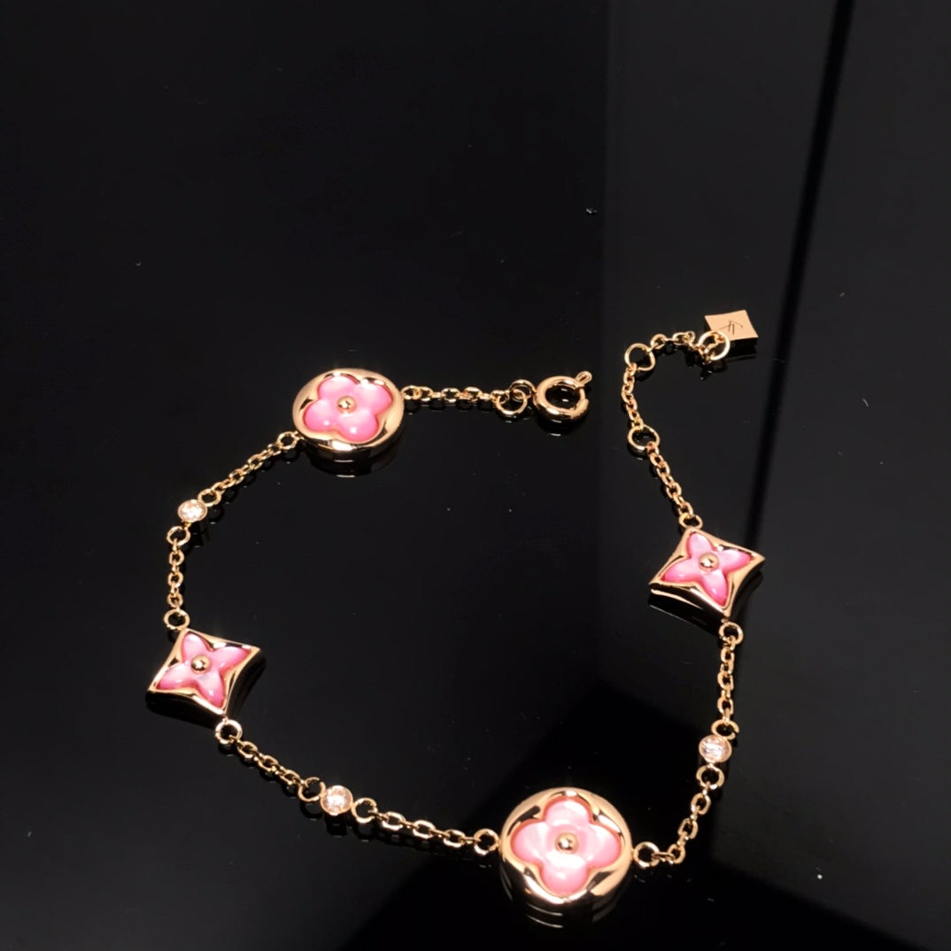 [Rosla]STAR AND SUN 4 MOTIF PINK MOP PINK GOLD BRACELET