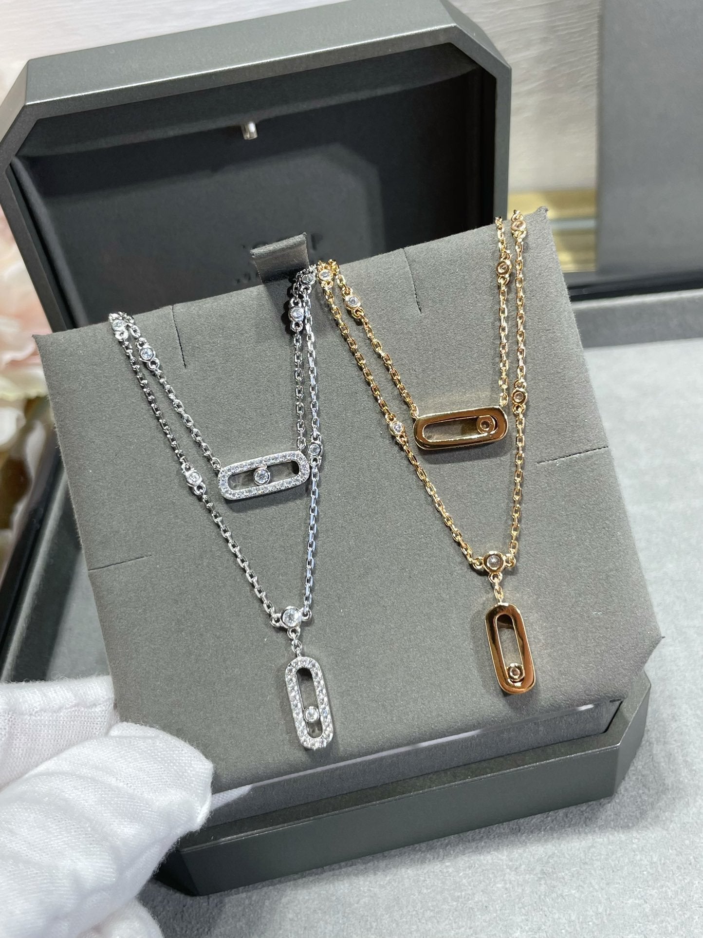 [Rosla]MOVE 2 ROW DIAMOND NECKLACE