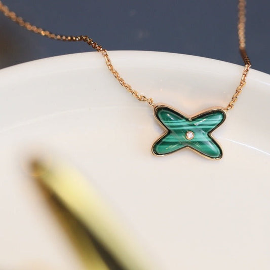 [Rosla]JEUX MALACHITE 1 DIAMOND PINK GOLD NECKLACE